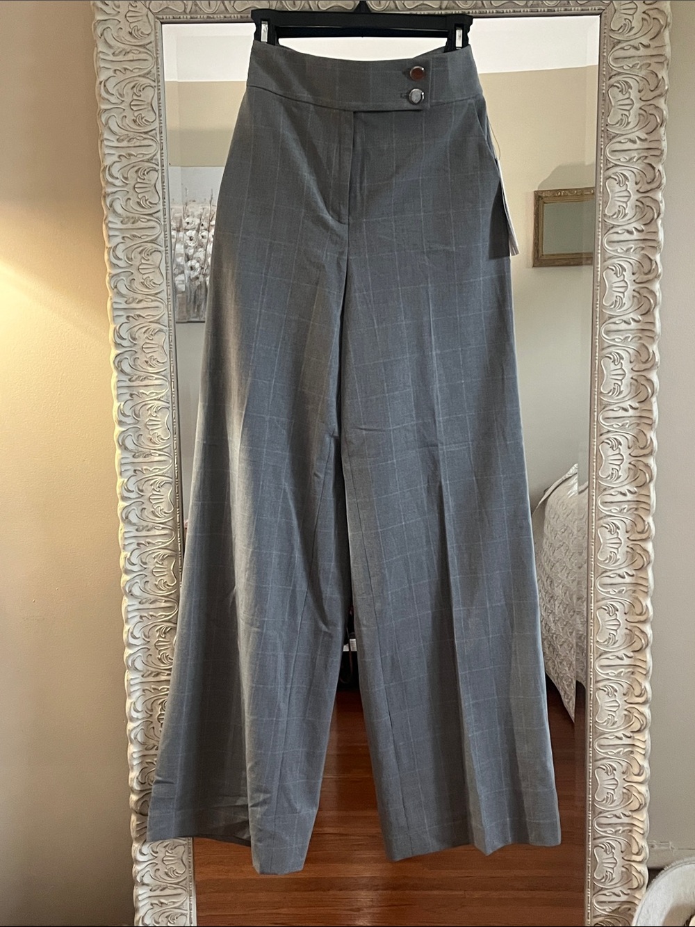 Calvin Klein Gray Plaid Wide-Leg Trousers - Picture 3 of 8